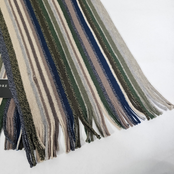 The Men's Store Bloomingdales Striped Knit Scarf Olive Neutral NWT - Picture 3 of 3